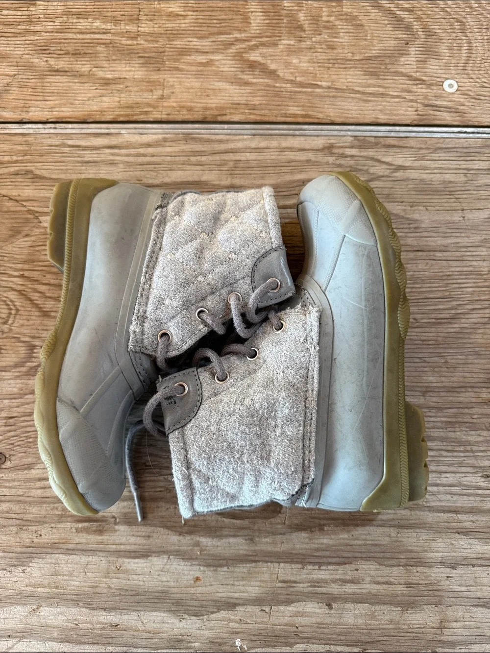 Sperry Kids Taupe Gray Lace-Up Waterproof Duck Boots